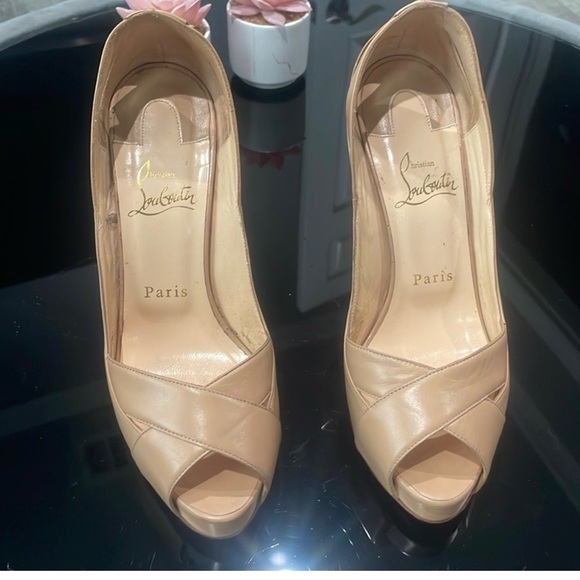 Christian Louboutin Shoes - Christian Louboutin Beige Peep-Toe Leather Pumps